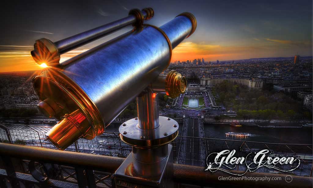 Telescope and Sunset, Eiffel Tower, Paris France photo by Glen Green